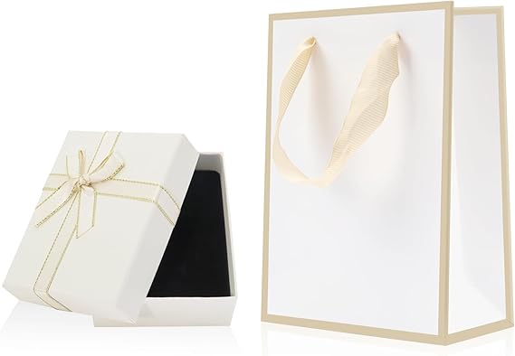 Small Gift Box and Gift Bag, 9x7x3cm Jewellery Gifts Boxes and Paper Bags Bracelet Earring Ring Necklace Gift Box with Lid for Presents (White Box and Bag)