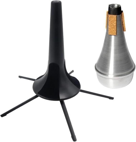 SoundSpire 5-Leg Foldable Trumpet Stand with Trumpet Practice Mute, Portable Metal Holder with Protective Felts (Black Instrument Accessory)