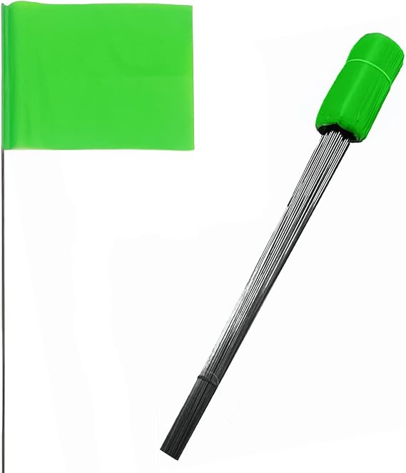 100 Pack Marking Flags 4-Inch by 5-Inch Stake Flags with 16-Inch Wire Staffs (Green)