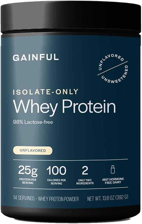 Gainful Whey Protein Isolate Powder, 25g Protein, Unflavored, 14 Servings | 25g Clean Protein per Serving, Virtually Lactose-Free, Supports Lean Muscle & Recovery, No Artificial Ingredients