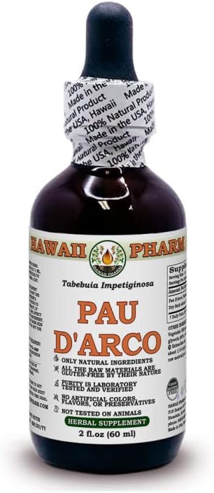 PAU d'arco (Tabebuia impetiginosa) Dry Bark Alcohol-Free Liquid Extract Glycerite 60 ml