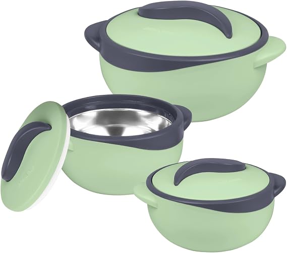 Pinnacle Insulated Casserole Dish with Lid 3 pc. Set 2.6/1.5/1 qt. Hot Pot Food Warmer/Cooler Thermal Soup/Salad Serving Bowl- Stainless Steel Hot Food ContainerBest Gift Set for Moms Holidays