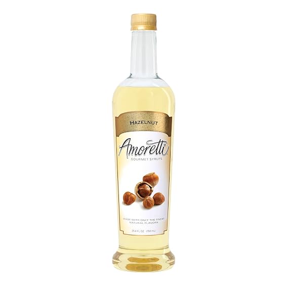 Amoretti - Hazelnut Gourmet Syrup 750 ml, Flavor Coffees, Teas, Cocktails, other Beverages, and Drizzle on Desserts, Gluten Free, GMO/GEO Free, Preservative Free, 94 Servings Per Bottle