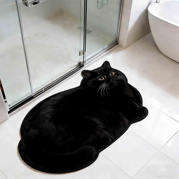 Cute Cat 3D Print Bath Mat, Quick Dry Non Slip Diatomaceous Earth Bathroom Rug, Absorbent Flat Floor Mat for Bathroom, Shower, Home Decor (White, 36 * 24inch)