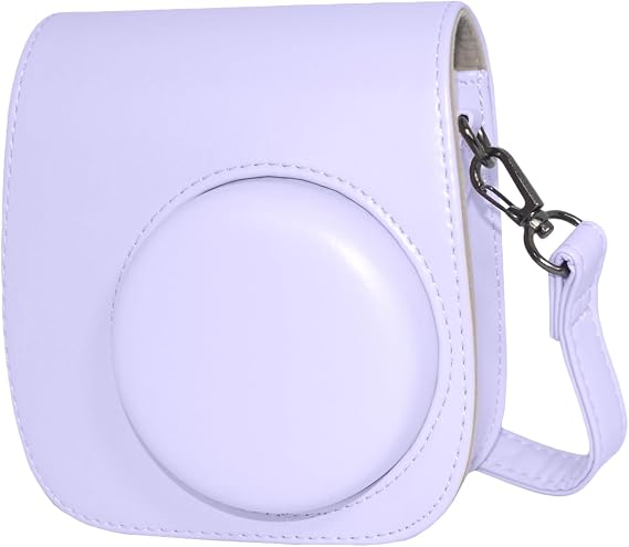 Instant Camera Case for Fuji Instax Mini 12 11 9 8,PU Leather Protective Case Storage Cover with Shoulder Strap (Lilac Purple)
