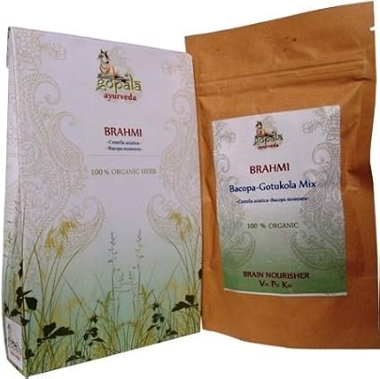 Organic Brahmi + Gotukola Mix 216 VCaps of 500mg each Bacopa monnieri Centella asiatica Brain Nourisher USDA Certified by Gopala Ayurveda