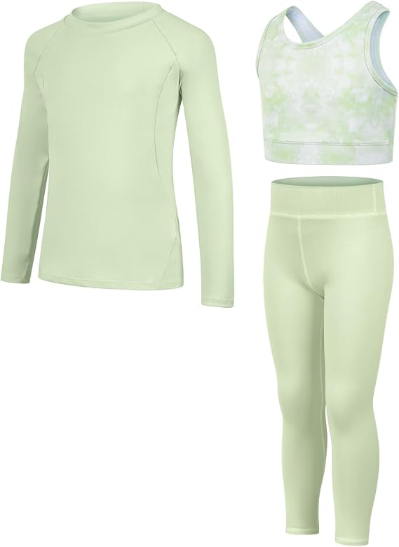 JiAmy Girls Yoga Leggings 3 Pcs Workout Sets Athletic Training Activewear