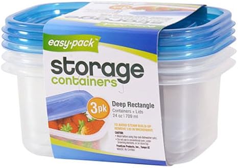 Rectangle Reusable 24-Ounce Containers and Lids, 680ml, 3-Pack
