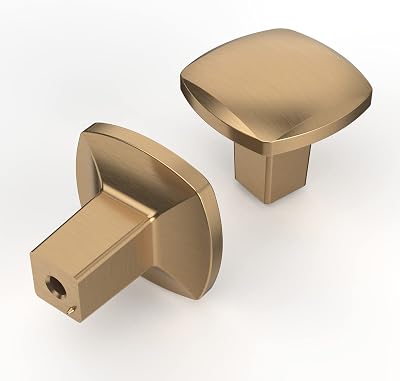 Asidrama 10 Pack Champagne Bronze Square Cabinet Knob Kitchen Cabinet Pulls Champagne Gold Cabinet Hardware Zinc Knob for Dresser Drawers
