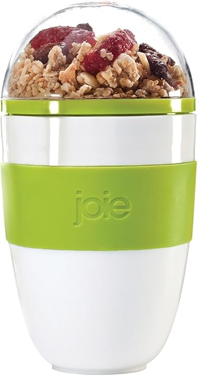 Joie Yogurt On The Go Portable Cup with Snap-On Spoon, Reusable Container with Separate Compartment for Granola, Durable and Leakproof, BPA-Free, Great for Lunches or Backpacks, Colors May Vary