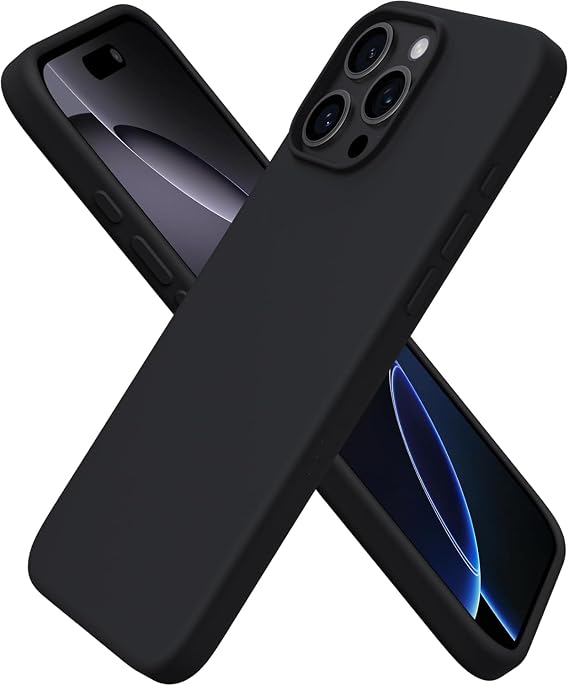 URUCHI iPhone 16 Pro 6.3 ile Uyumlu Kılıf, İçi Kadife Kaplamalı İnce Sıvı Silikon Tam Koruma Yumuşak Jel Silikon Kapak, Siyah
