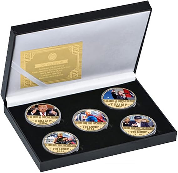 Wr 2024 Donald Trump Gold Coin Set in Box, Gold Plated Collectible Coin of 45th President of The United States (5pcs)