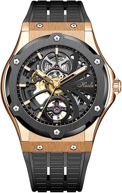 Haofa Skeleton Automatic Mechanical Watch for Men Full Hollow Sapphire Luminous Waterproof Skeleton Dial 80H Power Reserve Sports Trend Watch Self Winding Business Mens Watch 1913-1
