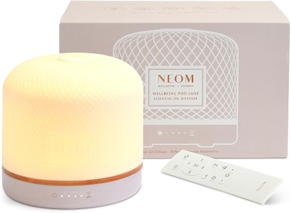 NEOM Wellness Pod Luxe | Premium Ceramic Ultrasonic Essential Oil Diffuser, 350ml | Ceramic Cover, Remote Control, LED Light & Timer | Aromatherapy Diffuser | Home Fragrance...