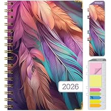 HARDCOVER 2026 Planner, 5.5"x8": 14 Months (November 2025 - December 2026), Daily Weekly Monthly Planner, Yearly Agenda, Bookmark, Pocket Folder and Sticky Note Set (Pastel Peacock)