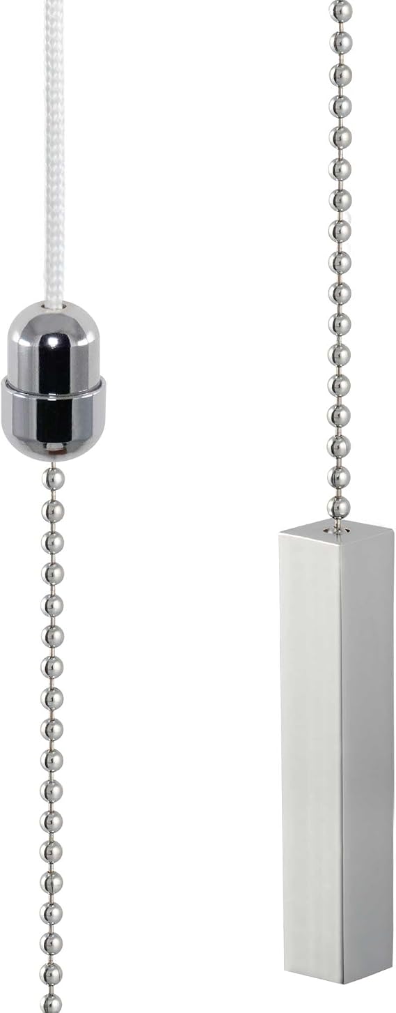 Bathroom Light Pull Cord Chain – Polished Chrome Square Bar 56mm x 11mm & 800mm Chrome Chain