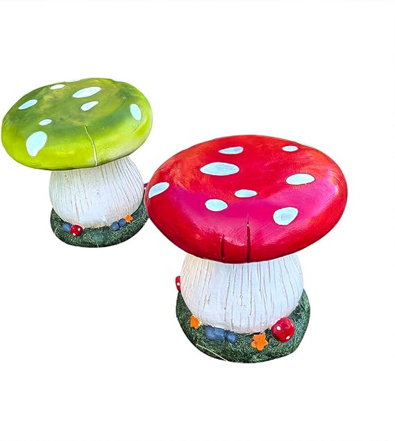 Mushroom Stool Home Shoe Stool Kid's Room Decor Outdoor Garden Simulation Large Mushroom Chair Garden Decor Courtyard Park Lawn Art Sculpture Decoration (Green)