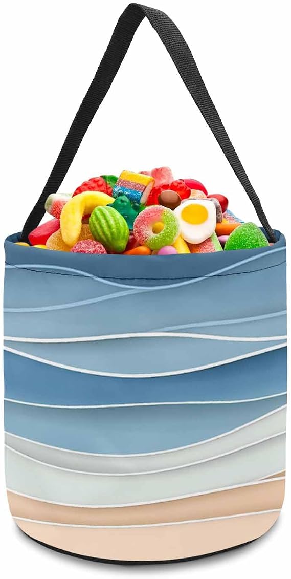 1 PCS Halloween Candy Bucket Trick Or Treat Tote Bags,Abstract Watercolor Gradient Ripple Portable Grocery Goody Buckets Reusable Candy Basket for Holiday Party Favor