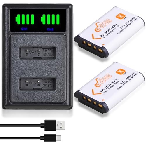 Pickle Power NP-BX1 Battery and LED Dual Charger for Sony Cyber-Shot RX1, RX1R II, DSC-RX100 IIIIIIVVVAVI, ZV-1, ZV-1 II and DSC-HX80, HX90V, HX95, HX99, FDR-X3000, HDR-AS50