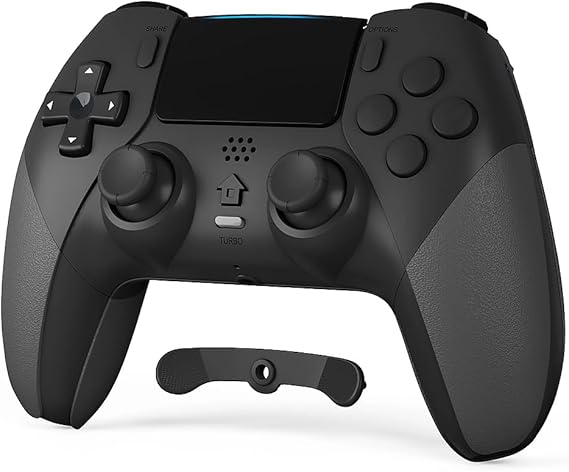 CHEREEKI Compatible with PS4 Controller Wireless Controller for P-4/Pro/Slim Bluetooth Remote Gamepad Joystick Vibration Turbo Six-Axis Sensor Audio Jack Touch Panel Wake UP Game Controller Black