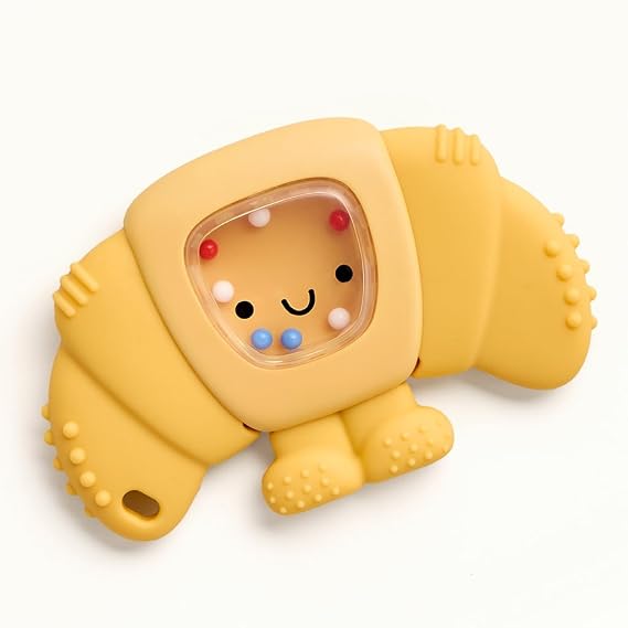 Itzy Ritzy Silicone Rattle Teether, Baby Teething Toy w/Rattle (Croissant)
