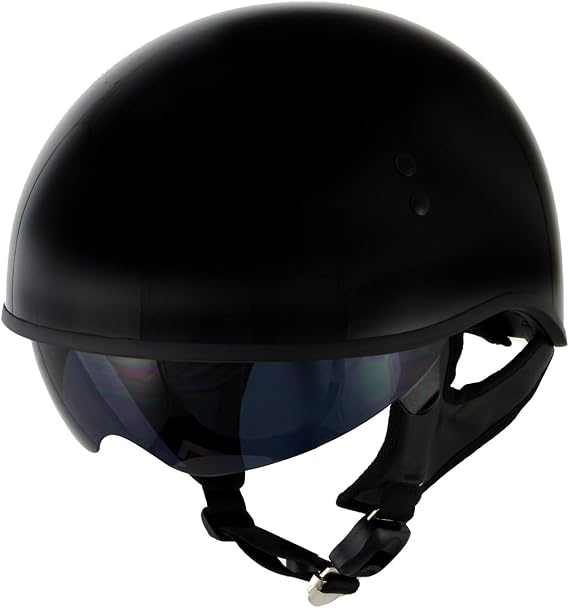 Hot Leathers T72 Black Widow Gloss Black Motorcycle Half Helmet Biker w/ Drop Down Visor