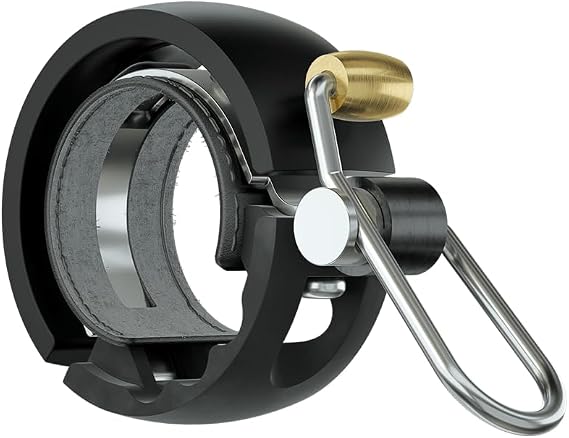 Knog Oi Luxe Bike Bell Sleek Low Profile Bicycle Bell for Adults, Durable Metal & Vegan Leather, Clear Tone, Easy Install for Flat Bars & Drop Bars (Small 22.2mm / Large 23.831.8mm)