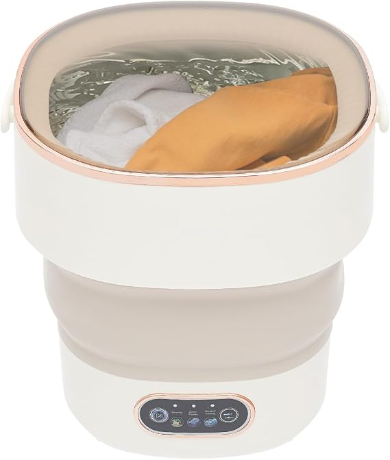 Portable Washing Machine 13 L with Spin - Mini Washing Machine Foldable for Camping Travel & Underwear (Automatic BLDC Motor Quiet 2.5 kg Lightweight) (Off-White) [Energy Class A]