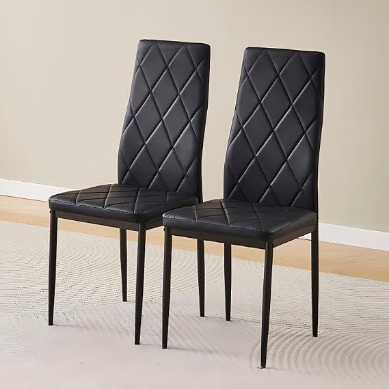 Modern Upholstered Dining Chairs Set for Dining Room, Kitchen, Kitchen Chairs Set of 2, Stainless Steel Frame (Faux Leather, Black #2)