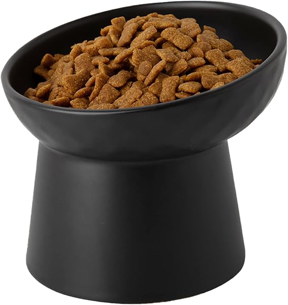 Elevated Cat Bowls, 15 Tilted Ceramic Raised Cat Food and Water Bowl Set, Whisker-Friendly Porcelain Pet Feeder Dishes for Indoor Cats and Small Dogs,Black,5.2 Inch,1 Pack