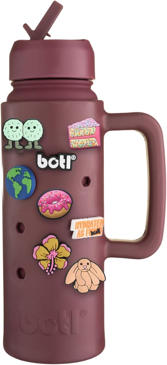 BOTL – Epic Jug Stainless Steel Bottle, Leakproof Straw Lid, Insulated Bottle, 21oz 700ml Sports Cap with Internal Straw, BioEVA Carrier with Handle and botl bit - Dark Cherry red