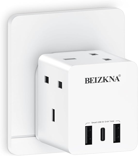 Multi Plug Adapter with 3 USB 3 Way Plug Adaptor Extension Socket Multiplug