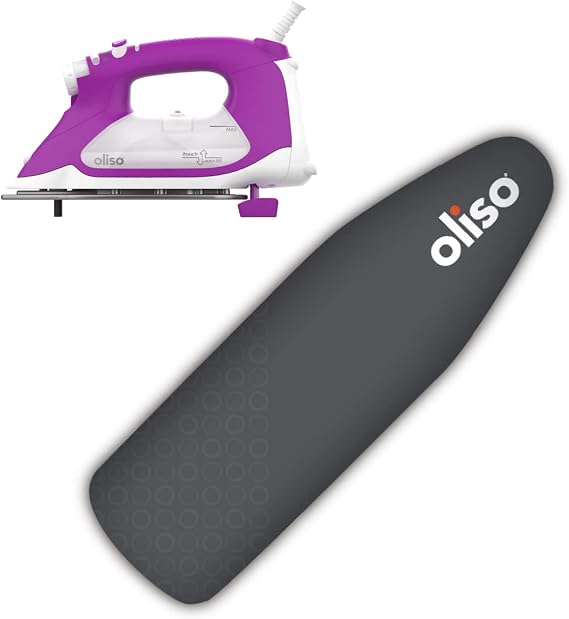 Oliso TG1600 Pro Plus 1800 Watt SmartIron with Auto Lift (Orchid) & Oliso Ironing Board Cover, durable 100% cotton lined with professional grade felt pad (Gray)