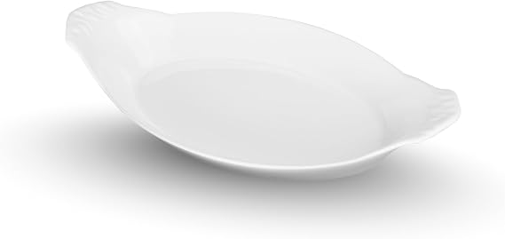 BIA Cordon Bleu Everyday Bakeware, Oval Au Gratin Dish - 24 oz White Porcelain with Glossy Finish - Microwave & Dishwasher Safe for Baking, Serving & Gift Giving, Oven to Table Serveware (13" x 7")