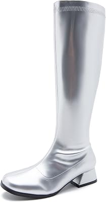 GOGO Boots for Women, Knee High Boots, Low Block Heel Zipper Boots Ladies Party Dance Shoes