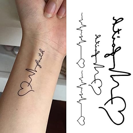 Small Cute Temporary Tattoo Love Heartbeat (Set of 2)