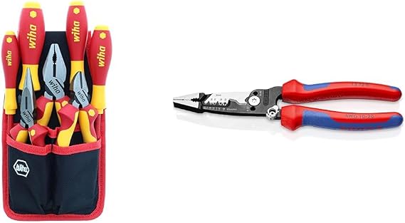 Wiha 7 Piece Insulated Industrial Pliers Set and KNIPEX 8-Inch Forged Wire Stripper Tool Bundle