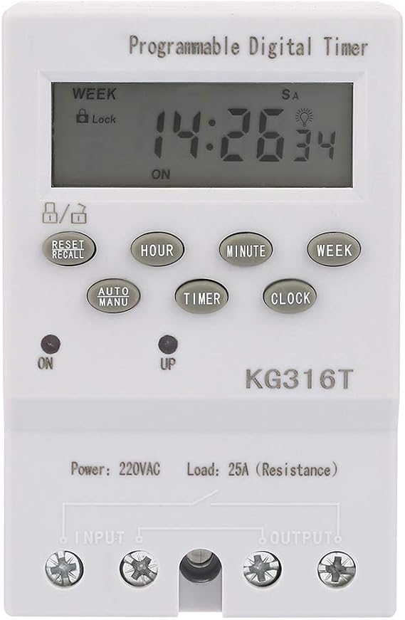 Programmable Timer Switch, KG316T 220V Precise Microcomputer Control Digital Timer Switch, Indoor Automatic Wall Light Switch with Timer, for Lights Bathroom Fans, Motors
