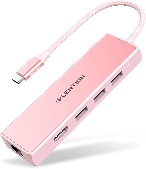 LENTION 5 in 1 USB C Hub, 1000Mbps Ethernet, 4K HDMI, 3xUSB 3.0