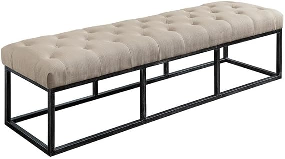 Serta Danes Upholstered Tufted Long Bench, Metal Frame Legs, Padded Ottoman for Bedroom, Ivory