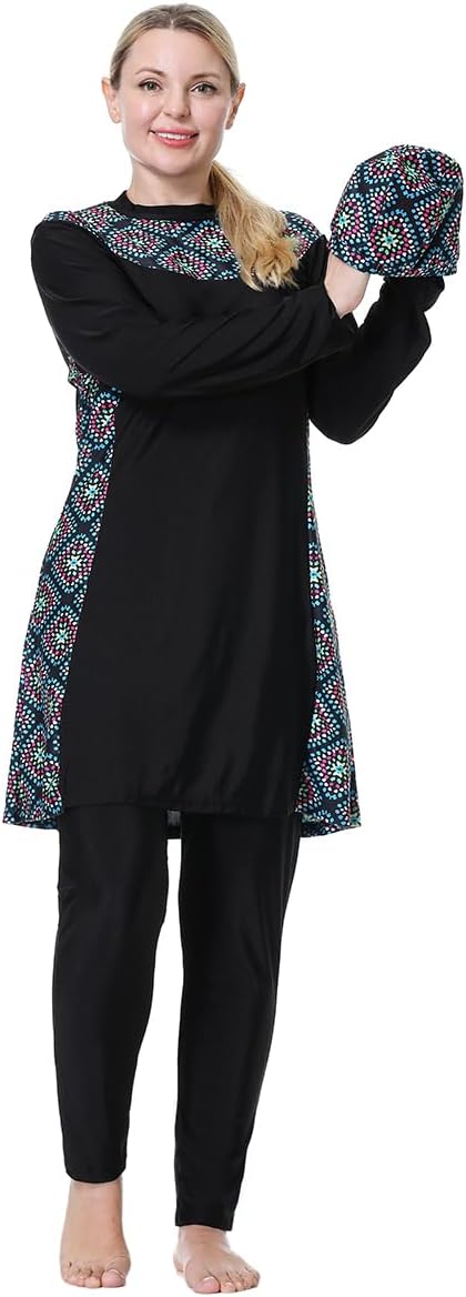 Plus Size Burkini Swimsuit for Women Modest Muslim Swimwear Full Cover Swim Top Pants Hijab Set