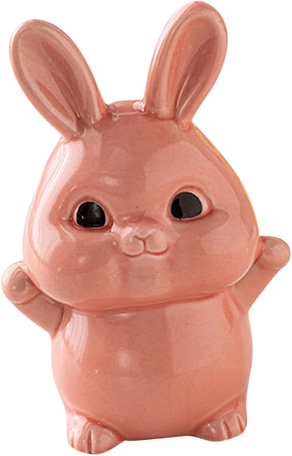 TIDTALEO Ceramic Bunny Statue Pink Cartoon Rabbit Figurine Home Decor
