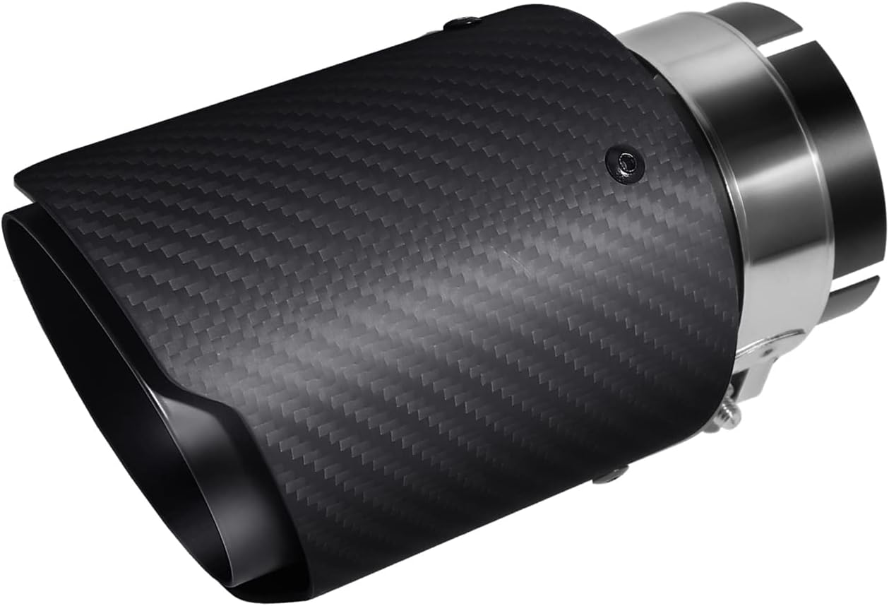 Exhaust Tips Muffler Stainless Steel and Glossy Carbon Fiber Car Exhaust Tail End Pipe, Inlet 63mm(2.5") Outlet 89mm(3.5") (2x Glossy Black Silver)
