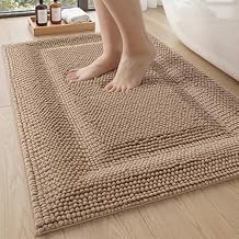DEXI Bath Mats for Bathroom 20x32, Non Slip Washable Bathroom Rug, Thick Soft Chenille Absorbent Bathmat for Shower Floor, Fluffy Shaggy Carpet for Tub, Dark Beige