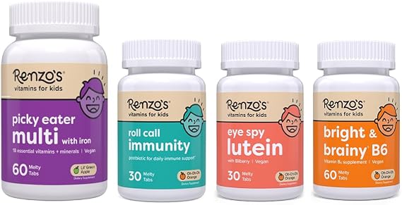 Renzo's A+ Routine Bundle - Picky Eater Mutli Apple, Roll Call Immunity, Eye Spy Lutein, Bright and Brainy