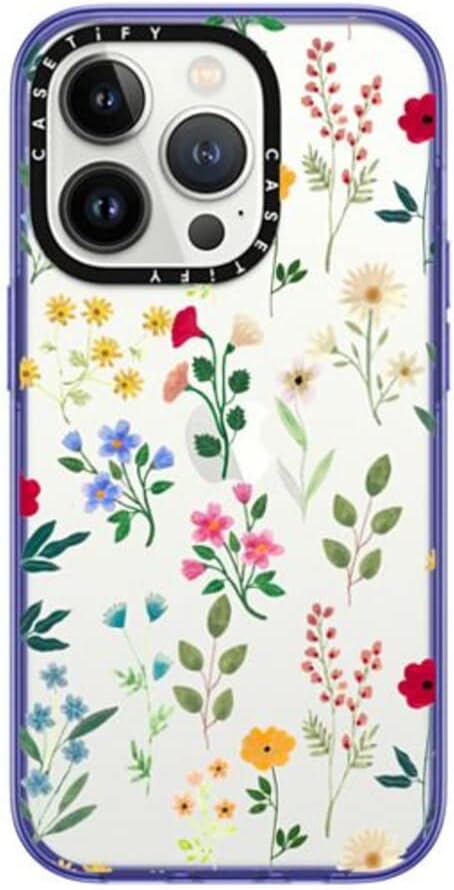 CASETiFY Compact iPhone 14 Pro Case Double Military Grade Drop Tested / 4 Feet Drop Protection - Spring Botanicals 2 - Peri Purple