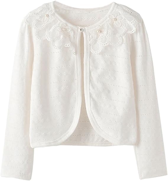 Girls Knit Cardigan Shrug Ruffle Cropped Long Sleeve Sweater Dressy Bolero Jacket