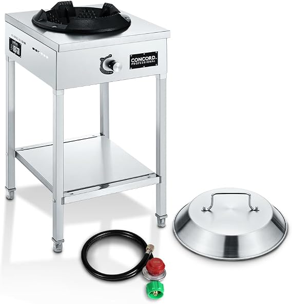 Concord Professional Vortex Burner Stainless Steel Commercial Wok Range Single Burner Outdoor Propane Stove. Great for Stir Fry, Outdoor Kitchen, Asian Cuisine