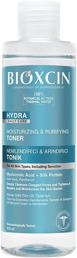 Bioxcin Hydra Nemlendirici & Arındırıcı Tonik – Hyalüronik Asit, İpek Proteini, Aloe Vera ve B5 Vitamini İçeren Gözenek Sıkılaştırıcı Tonik – 200 ml – Tüm Cilt Tipleri İçin