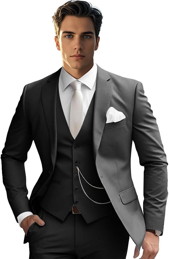 Men's Suits 3 Piece Slim Fit Suit for Men One Button Wedding Prom Party Business Suits Jacket Vest and Pants Tuxedo